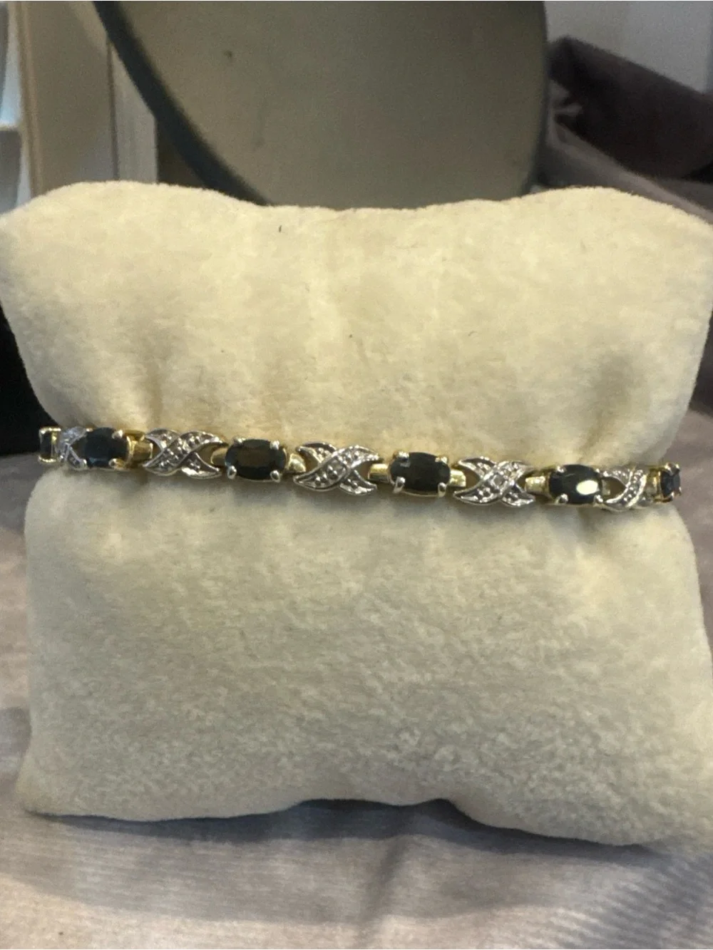 Sterling silver gold tone Sapphire Link Bracelet‎ - Elegant Women’s Jewelry